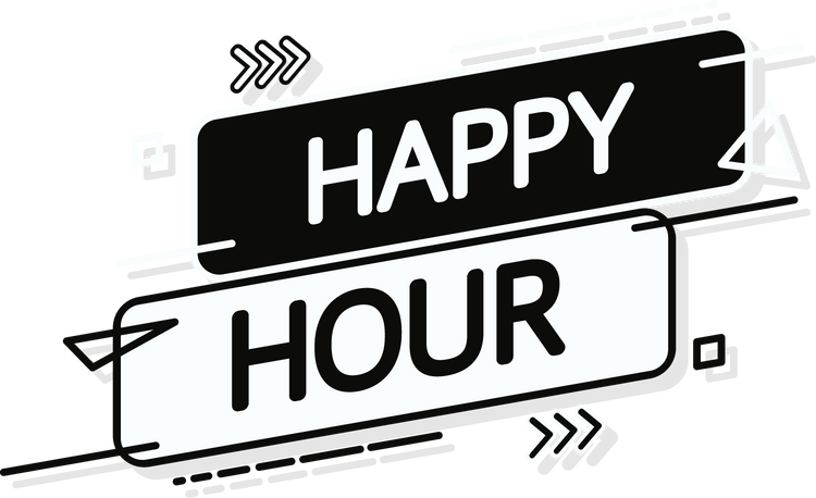 Banner happy hour on yellow background. Elegant design. Sale